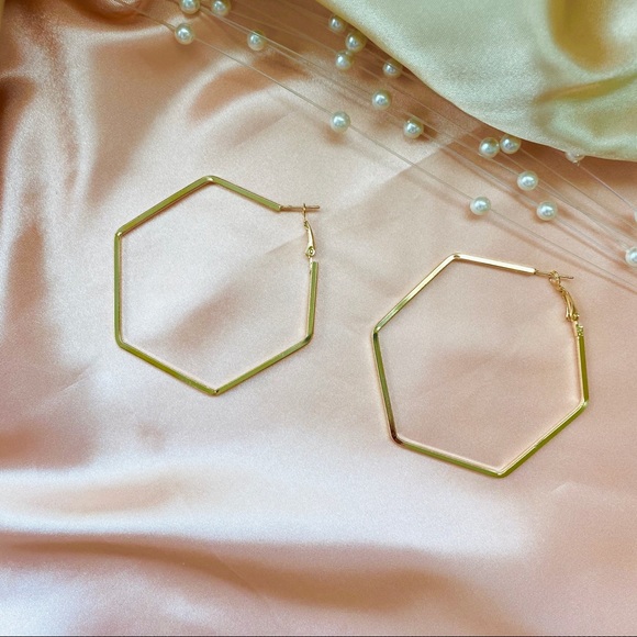 Polygon Shape Hoop Earrings - Picture 4 of 7